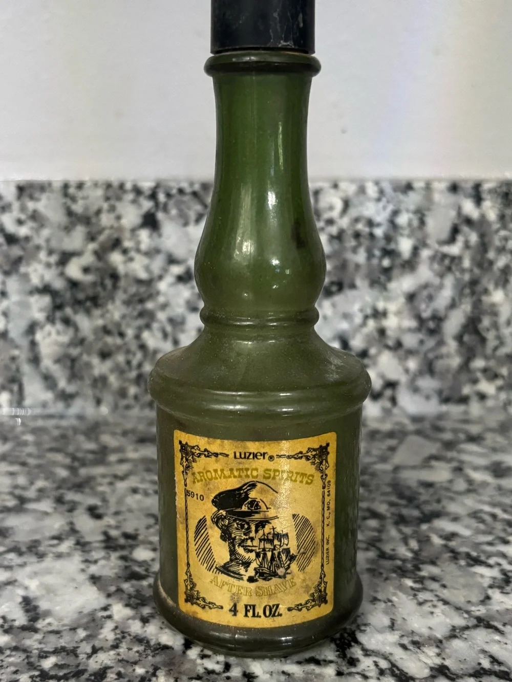 Avon Olive Green Decorative Glass Bottle with Gold Label